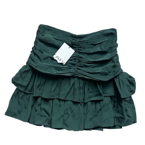 NWT Womens Zara Emerald Green Ruched Emerald Green Mini Skirt - Sz XS - Picture 6 of 6